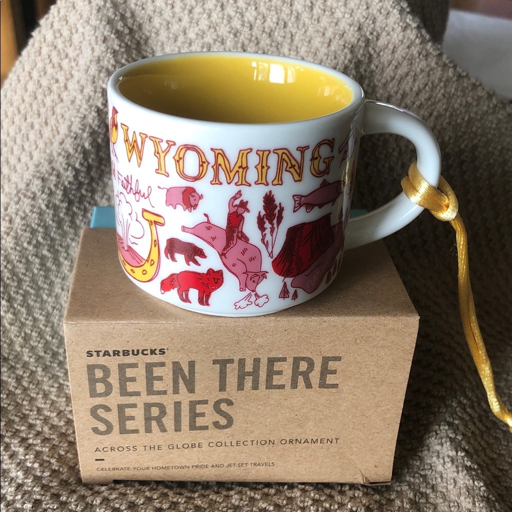 Starbucks Wyoming Mug with Red and Yellow Design tree ornament..